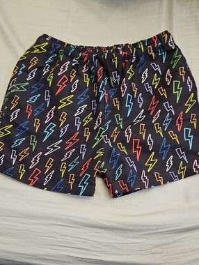 Boy's Posh Peanut Black Lightning Bolt Print Swim Shorts